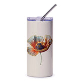 Orange Poppy Tumbler, Floral Design Cup, Flower Art Tumbler, Botanical Gift Idea, Travel Tumbler, Tumbler With Straw, Drinkware - Tawshia